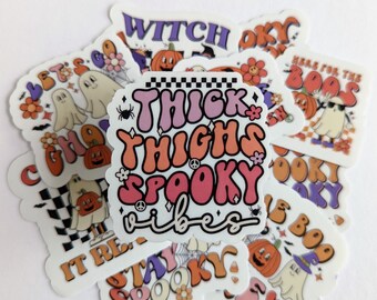 Thick Thighs Spooky Vibes Halloween Sticker Decal Waterproof Fall Laptop Water Bottle Stickers