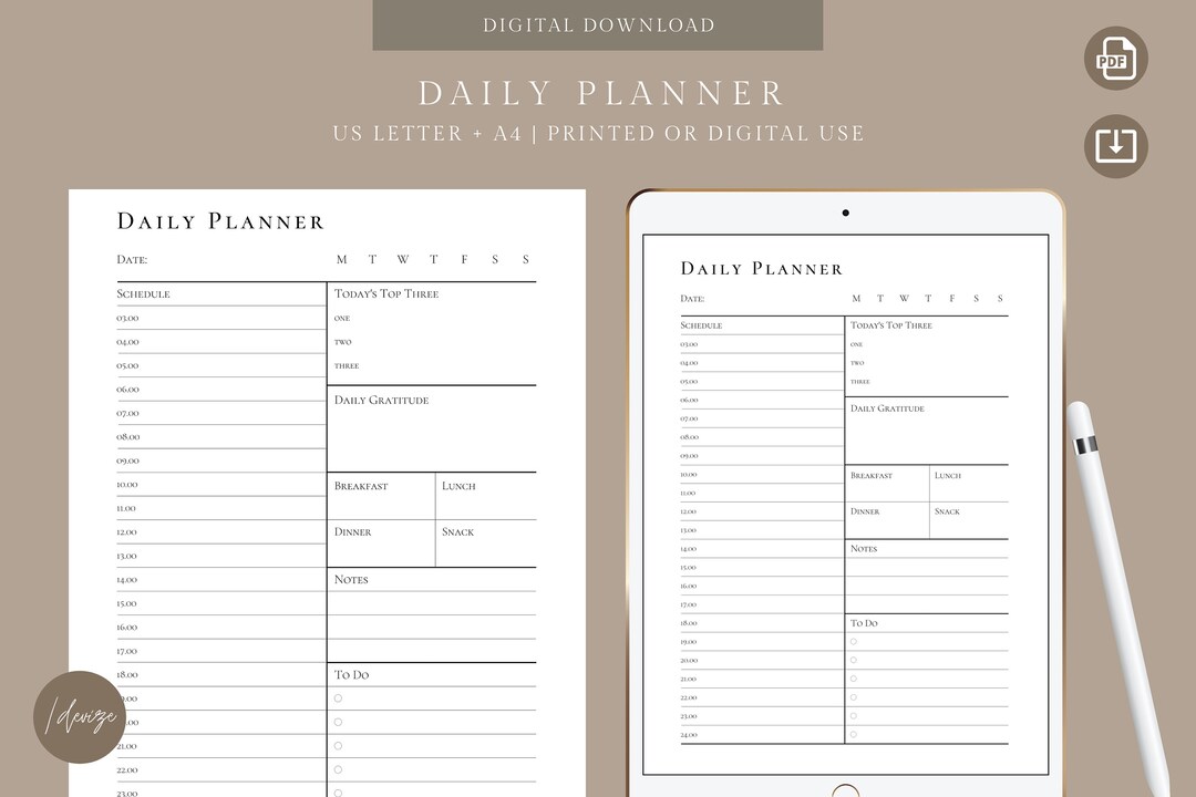 Minimalist Daily Planner | Printable | US Letter, A4 - Etsy