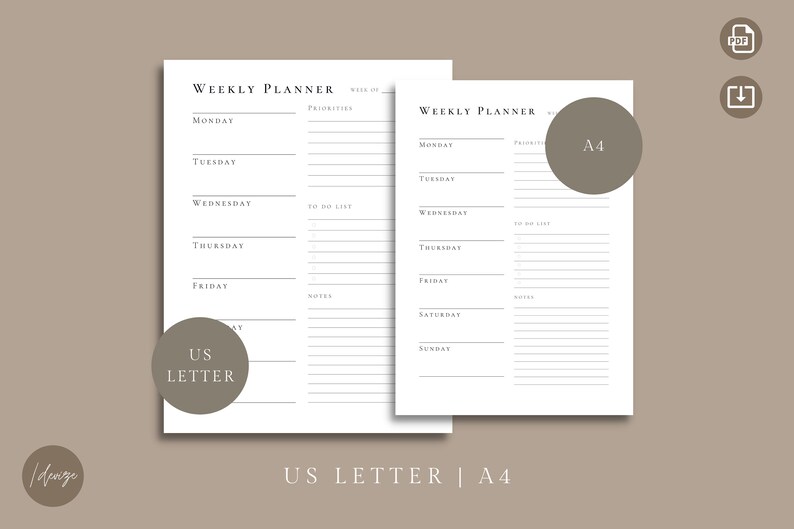 Minimalist Weekly Planner | Printable | US Letter, A4 - Etsy