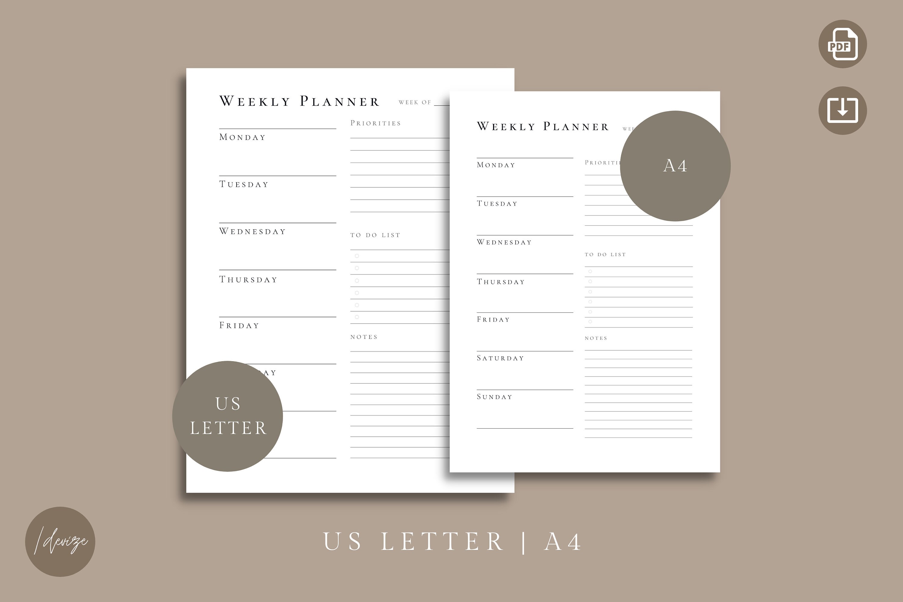 Minimalist Weekly Planner | Printable | US Letter, A4 - Etsy