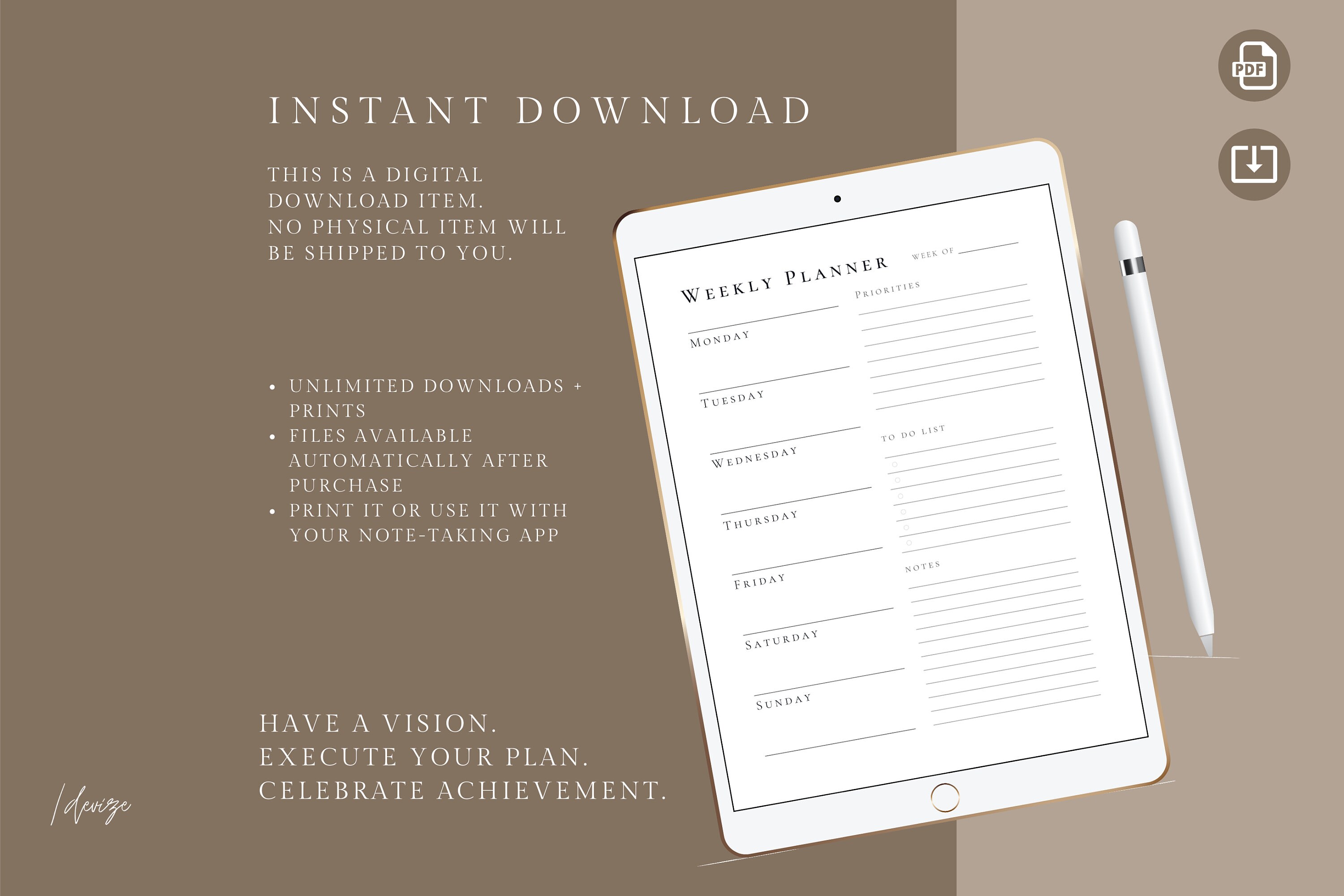 Minimalist Weekly Planner | Printable | US Letter, A4 - Etsy