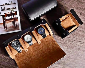 Premium Black Watch Travel Case, Travel-Friendly, Scratch-Resistant, Soft Velvet Interior, Perfect Gift, Compact Design, Storage for Watches