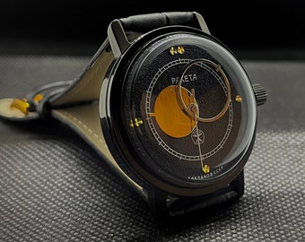 Raketa Copernicus, Kopernik, soviétique vintage, montre-bracelet, 2609, rare, collection, montre lune, montre spatiale, montre unisexe, bracelet en cuir