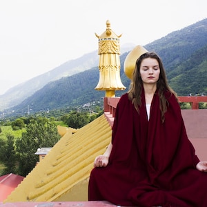 Buddha Classic - Large Buddhist Meditation Shawl - Dark Burgundy