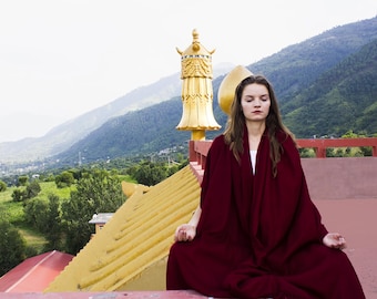 Buddha Classic - Large Buddhist Meditation Shawl - Dark Burgundy