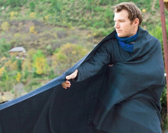 Handwoven Merino Wool Meditation Shawl: Buddhist Prayer Blanket - SHIVAM