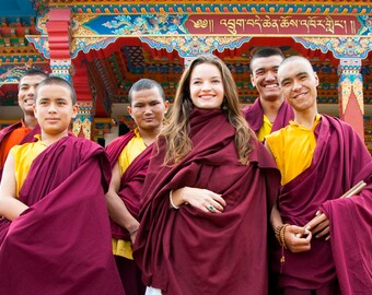 SHUNYATA MEDITATION SHAWL, Buddhist meditation shawl, Tibetan meditation shawl, Fine Shawl, Monk shawl, Burgundy Shawl,  | EspritdelHimalaya