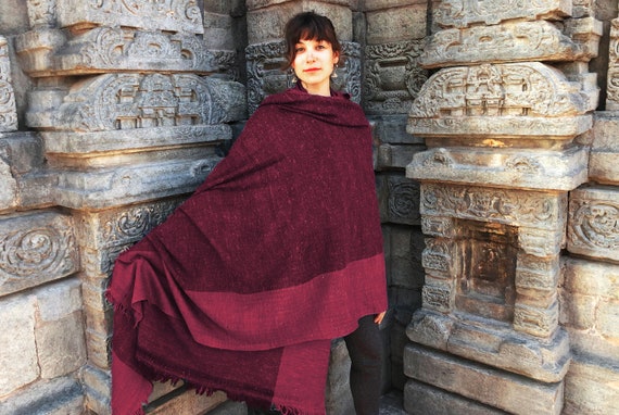 SHAKYAMUNI Meditation Shawl Blanket Shawl Prayer Shawl Large Warp Angora  Shawl, Wool Shawl Burgundy Shawl Espritdelhimalaya 