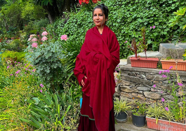 SHUNYATA - Large Merino Wool Shawl - Red Burgundy