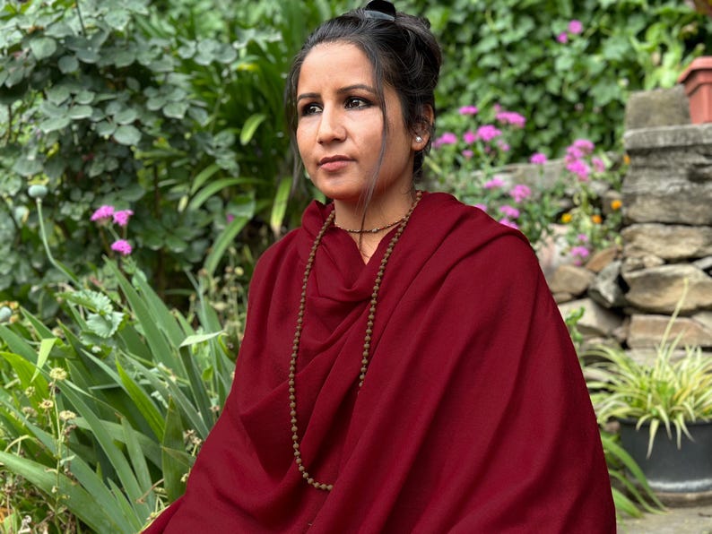 SHUNYATA - Large Merino Wool Shawl - Red Burgundy