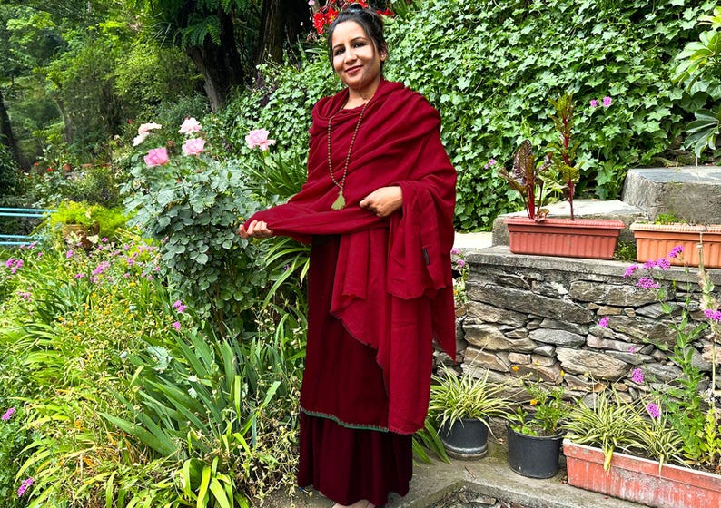 SHUNYATA - Large Merino Wool Shawl - Red Burgundy