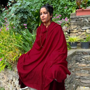 Large Red Burgundy Merino Wool Shawl for Meditation, Yoga, and Luxurious Monk Shawl - SHUNYATA