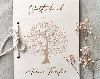 Gästebuch Holzbuch für Hochzeit, Taufe und Familien Feiern, Fotoalbum graviert