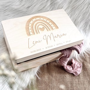 Baby wooden box personalized with name and rainbow | Memory box for babies & children | Gift birth | Baptism gift