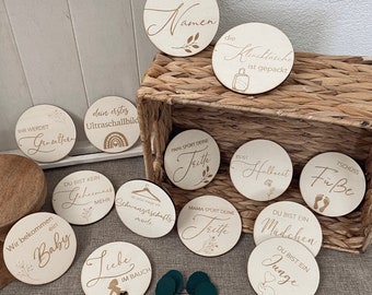 Pregnancy wooden milestones individual compilation of round wooden signs names of the baby milestone cards different set sizes