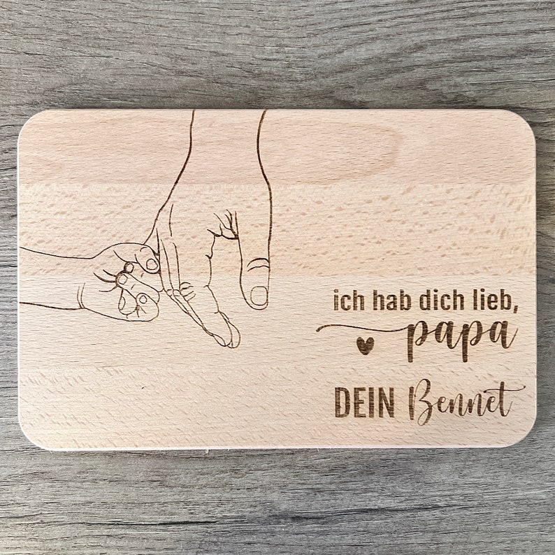 Frühstücksbrett, Vesperbrett personalisiert für Vatertag / Holzbrett für Papa, Freund, Mann, Familie, Partner Hand + Wunschtext