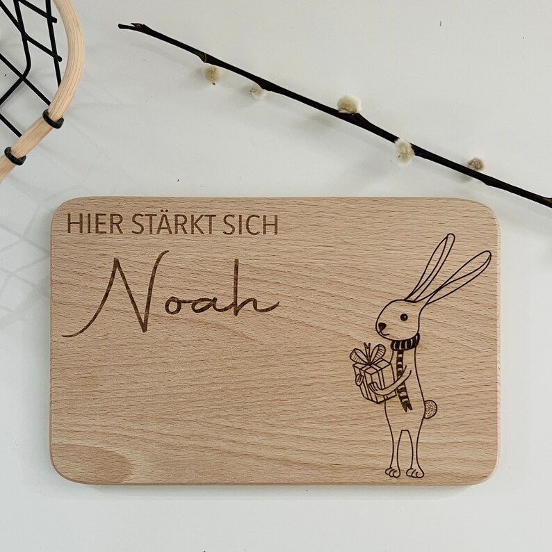 Children's breakfast board, Easter gift for children, boards, personalized with name and rabbit Hase