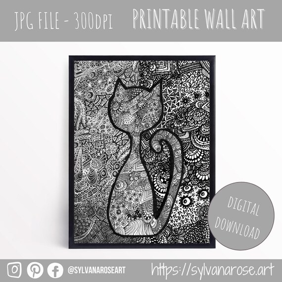 Printable Cat Wall Art Printable Cat Art Cat Printables Etsy