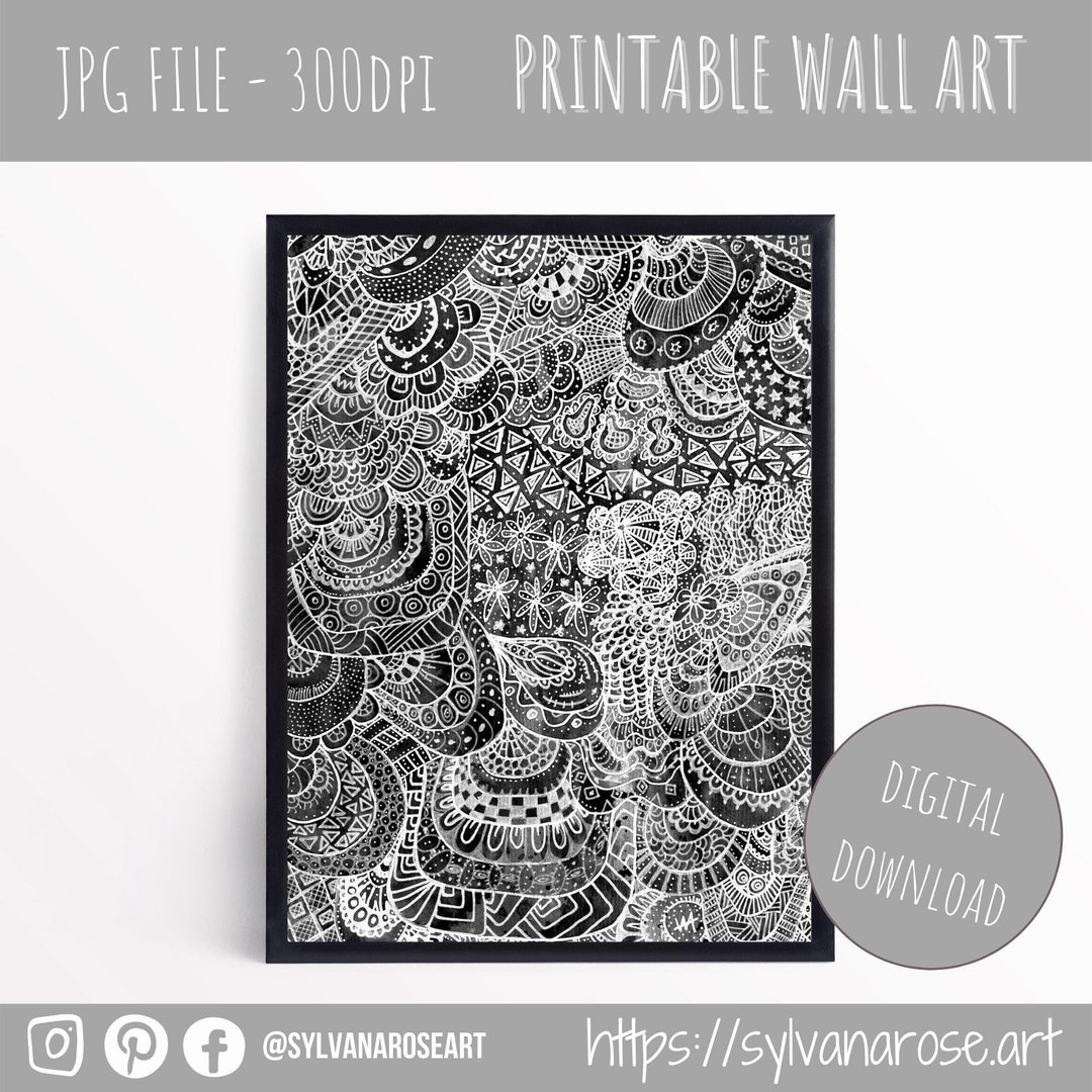 Doodle Wall Art Doodle Printable Wall Art Black and White Tangles