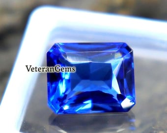 Saphir bleu de Ceylan naturel taille émeraude à facettes 10,65 cts Saphir naturel certifié Bague en saphir en vrac Pendentif en saphir Boucles d'oreilles en saphir