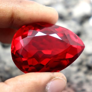 BIG SIZE Red Ruby Gemstone CGI Certified Ruby Loose Pear Shape 72.40Ct Faceted Ruby Stone Natural Ruby Stone Red Ruby Engangement Ring Size