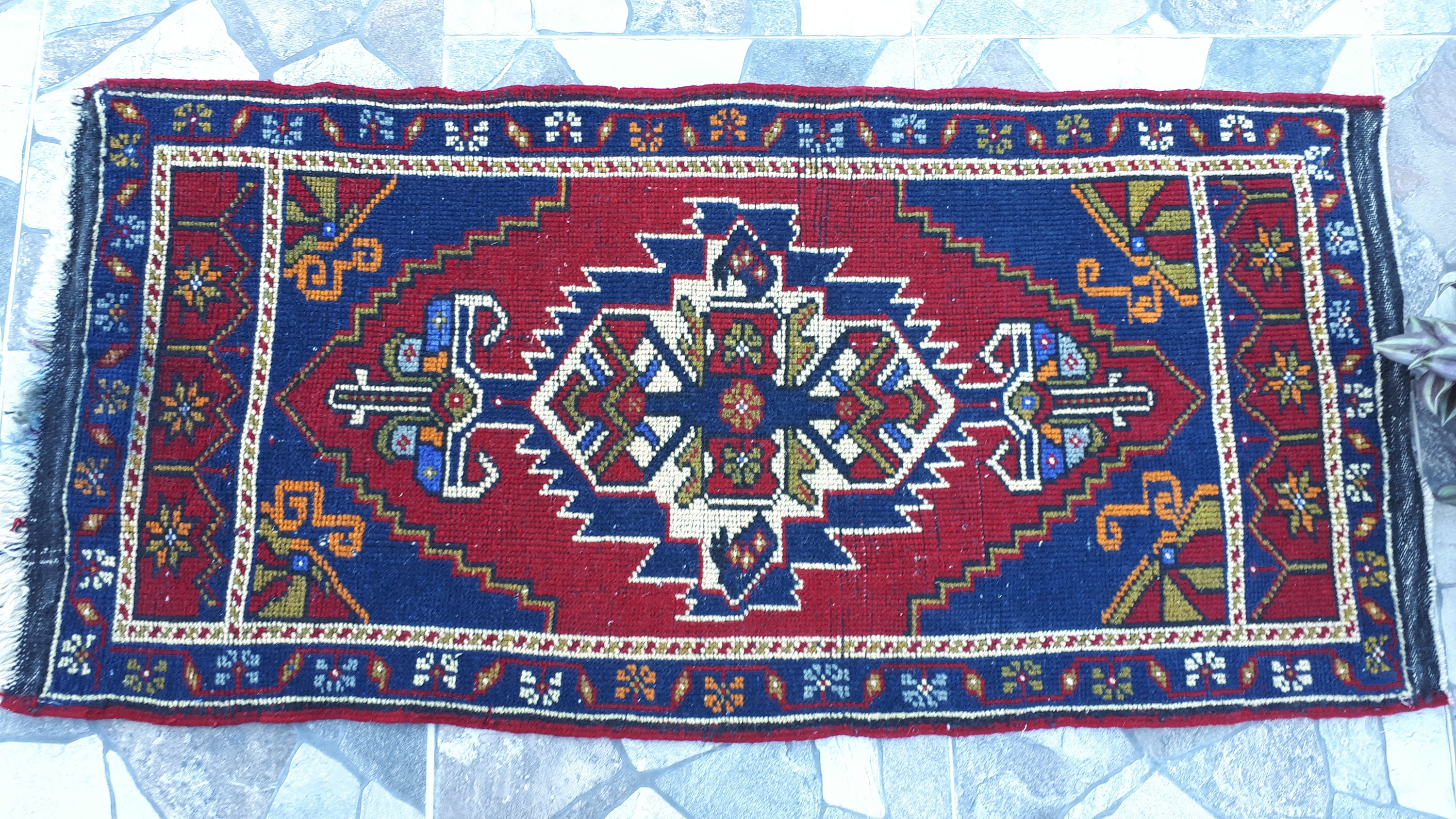 Rot blau türkischer Teppich kleiner Teppich Türmatte - .de