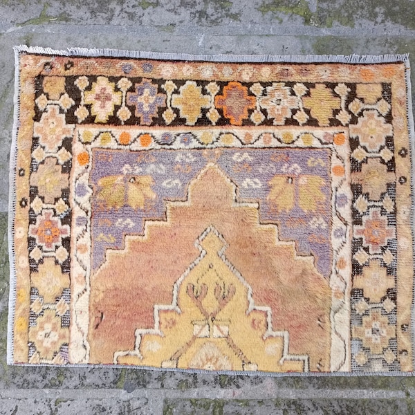 Petit vestige de tapis 2,2 x 3 pi, vieux tapis anatolien fait main, vintage, tapis turc sculpté bohème, décoration d'intérieur, livraison gratuite 1111