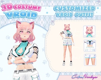 3D Vroid Costume White Cool Outfit Collection for Vroid Models - Costume, Vroid, Clothes, Kawaii Clothes, Vroid Outfit, Vroid Assets