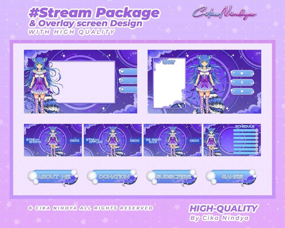 Cyberpunk Vtuber Stream Overlay Package: Futuristic Blue Tail ...