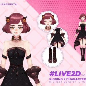 VTuber Model | Cute VTuber Girl in Chic Black Outfit for Live Streaming | 7 Expressions Character | Walk Motions | Premade | Vtuber Avatar