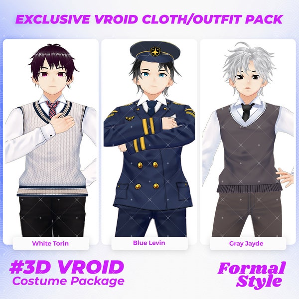 Vroid Clothing Pack, Stylish 3D Suits, Interactive Formal, Gala Fashion - Gentleman's Gala Ensemble 3D Vroid Attire for Formal Occasions