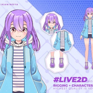 Vooraf gemaakt Live2D VTuber-model: volledig getuigd, 8 expressies