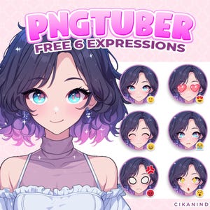 PNG Tuber | Elegant Girl Dark Hair with Galaxy Eyes and Purple Ombre Hair | Get 6 Poses | Digital Art | Cartoon Avatar | Pngtuber Commission