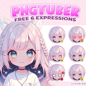 PNG Tuber | Adorable White-Haired Girl with Cat Ears | Get 6 Poses | Chibi Art | Kawaii Streaming | Chibi Avatar