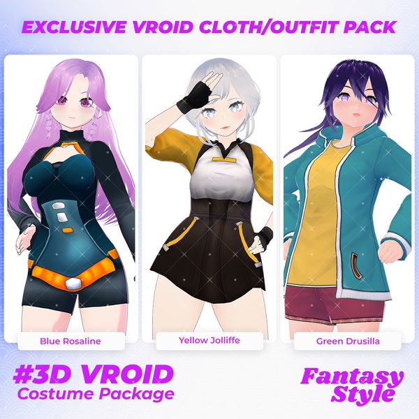 Fable Fusion Trio de tenues 3D enchanteresses pour les essentiels de la garde-robe Vroid Fantasy - Pack de vêtements Vroid, Costume, Vroid, Vêtements