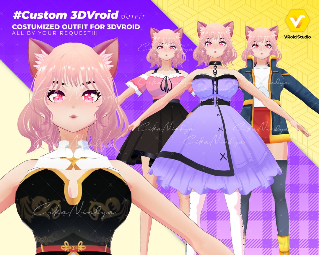 Custom Cute Vroid Outfit Creation for Commissioned Vtubers, Custom