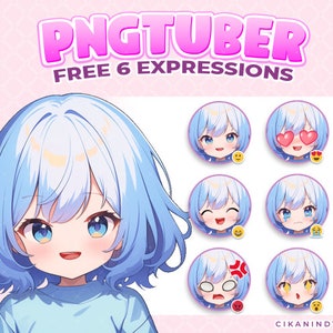 PNG Tuber | Blue-Haired Girl with Halo | Get 6 Poses | Cartoon Vtuber | Vtuber Art | Pngtuber Commission