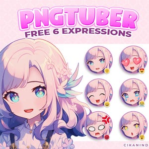Chibi PNG Tuber with Pastel Blue and Pink Floral Hair | Ready-to-Use Live2D Avatar for Twitch, YouTube & TikTok