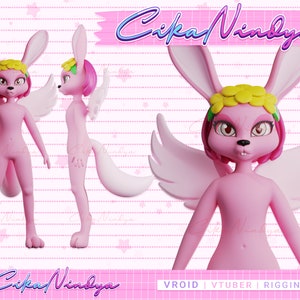 VRoid 3D Vtuber - Pink Bunny Character, Rabbit, Bunny, Cony, Wings, Pink Color, Vtuber, Vroid, 3DCharacter, Furry, Fursona, Character animal