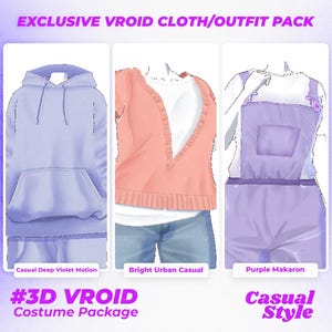 3-in-1 VRoid Casual Kleidung Bundle: 3D Mode für VRM Mädchen Modell (.Vroidcustomitem File)