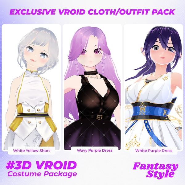 Ethereal Fantasy Gown for Virtual Girl Content Creations - VRoid Clothing Pack, VRoid Outfits, Majestic Dresses, VRoid Assets