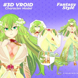 Vroid-model in fantasiestijl: unieke 3D VTuber-avatar (.VRM)