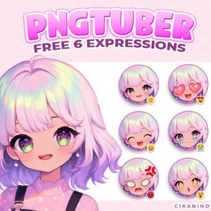 PNG Tuber / Lindo personaje PNGTuber con ojos galácticos y cabello degradado suave / Obtenga 6 poses / Transmisión kawaii / Twitch / png tuber prefabricado