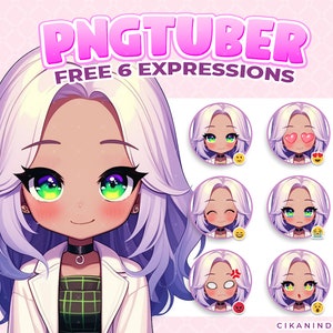 PNG Tuber | Cheerful Chibi Girl with White and Purple Hair | Get 6 Poses | Fashionable Chibi | Creative Stream | Cute Character