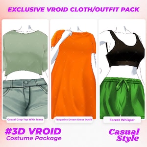 3-in-1 VRoid Outfit Pack: Moderne Freizeitkleidung, Cosplay Kostüm (.Vroidcustomitem File)