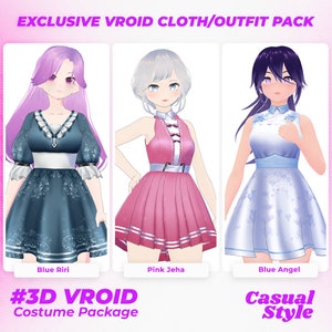Vroid Clothing Pack | Complete VRoid Clothes for 3D VRoid Models Stylish Outfits | Every Occasion | 3 Outfit Pack | VRoid Wardrobe