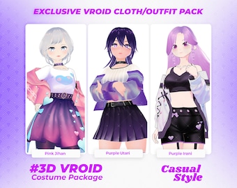 VRoid Clothing Pack, Energetic Clothes, Kawaii Clothes, Vroid Assets, Avatar Gear - Active VRoid Outfits for Energetic VTubers