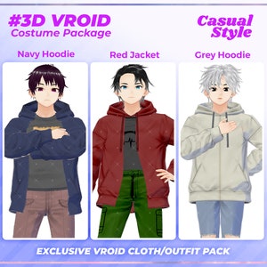 Vroid Casual Wardrobe Bundle 3 Outfits Male - VRoid Clothing Pack, Vroid Assets, Vroid Outfit, Cosplay Costume, 3d, Clothes, Doll Clothes