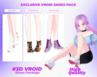 Virtual Footwear Finesse: Trendsetting Shoe Pack dla awatarów VRoid - 3D VRoid Shoes Pack, zasoby Vroid, Vroid, 3D Model Footwear