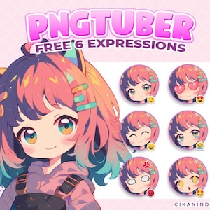 Energetic Chibi PNGTuber – Colorful Hair and Bright Eyes Avatar
